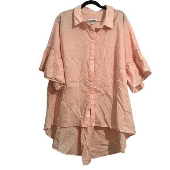 Ava & Viv Womens Pink Button-Down High-Low Tunic Shirt 3X 100% Cotton - Picture 1 of 9
